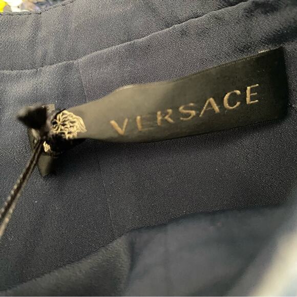 Versace NWTs Faux Leather Navy Blue Zipper Sides Mini Skirt size 4 Size 38 - Picture 6 of 11